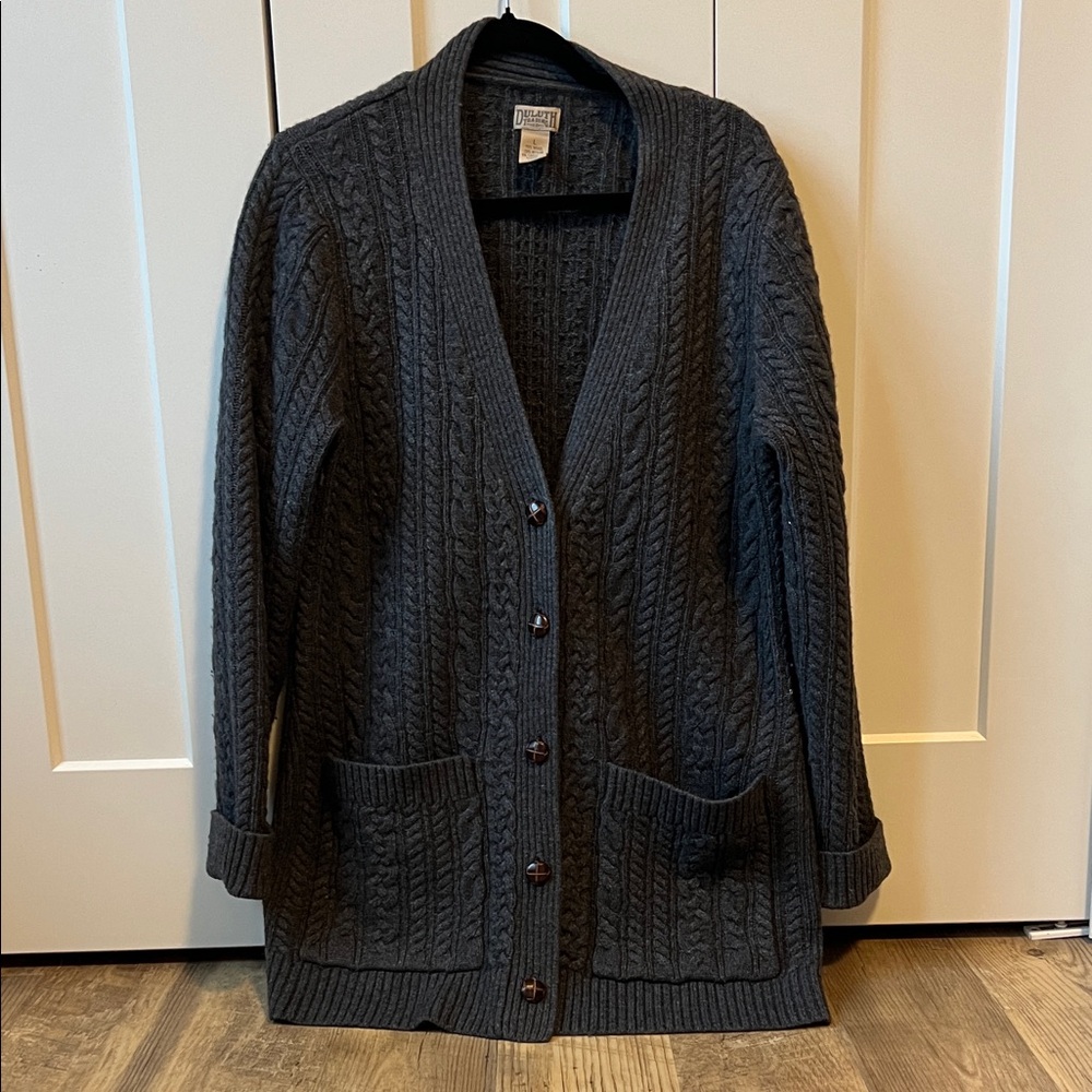 Duluth Trading Co Dark Gray Cable Knit Cardigan